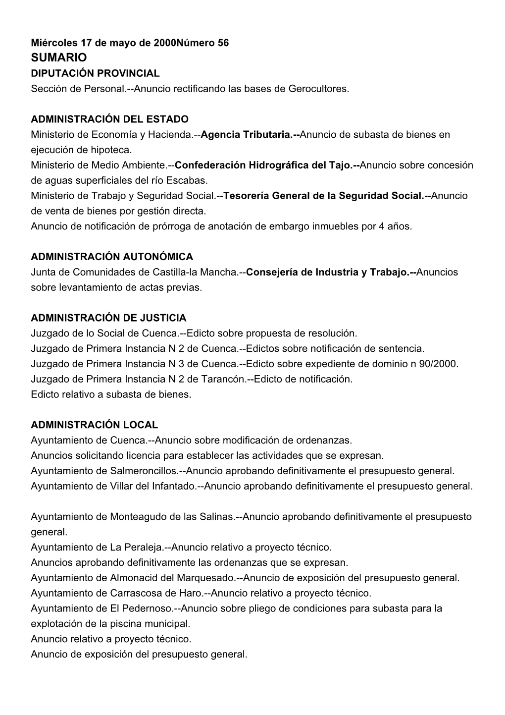 SUMARIO DIPUTACIÓN PROVINCIAL Sección De Personal.--Anuncio Rectificando Las Bases De Gerocultores