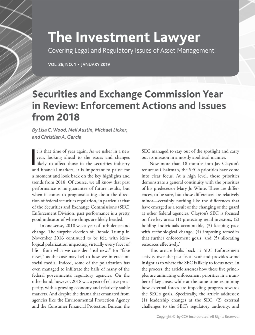 The Investment Lawyer: Securities and Exchange Commission Year