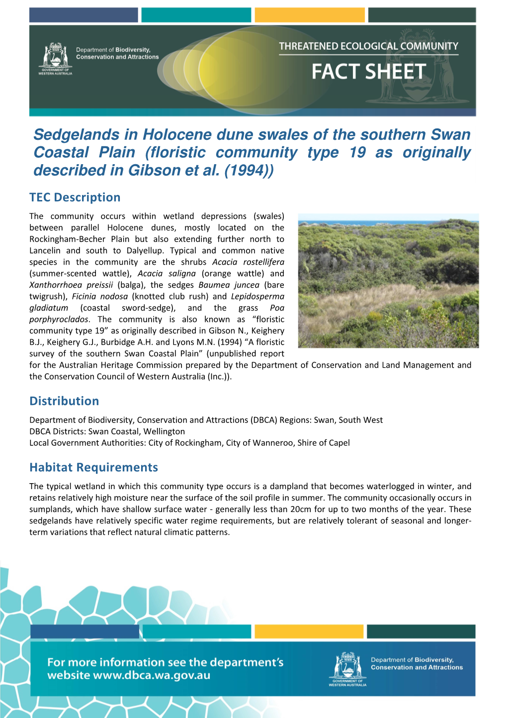 Sedgelands in Holocene Dune Swales of the Southern Swan Coastal Plain (Floristic Community Type 19 As Originally