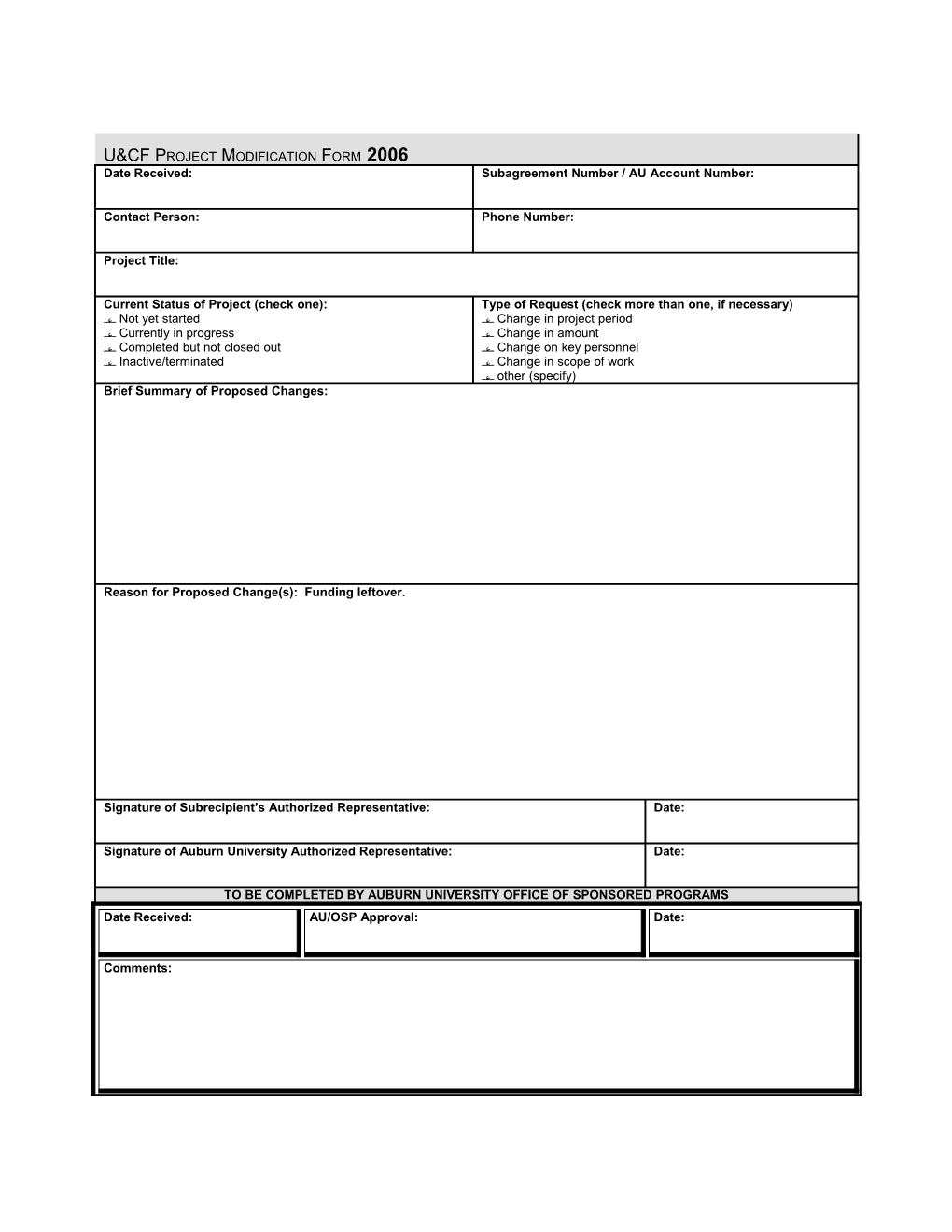 Project Modification Form