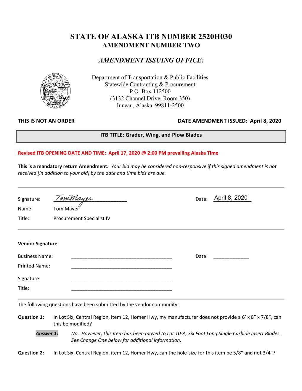 ITB Amendment Form