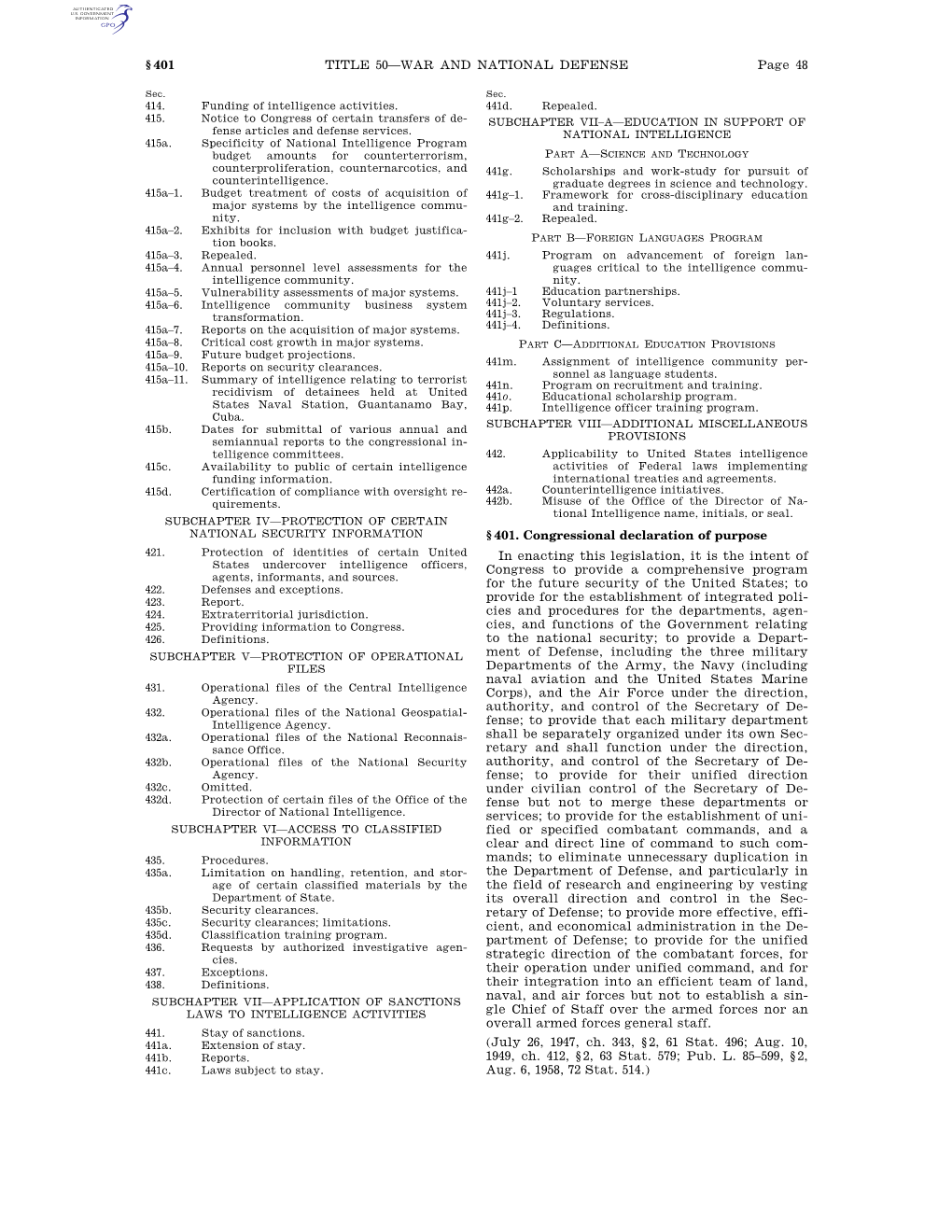 Page 48 TITLE 50—WAR and NATIONAL DEFENSE §