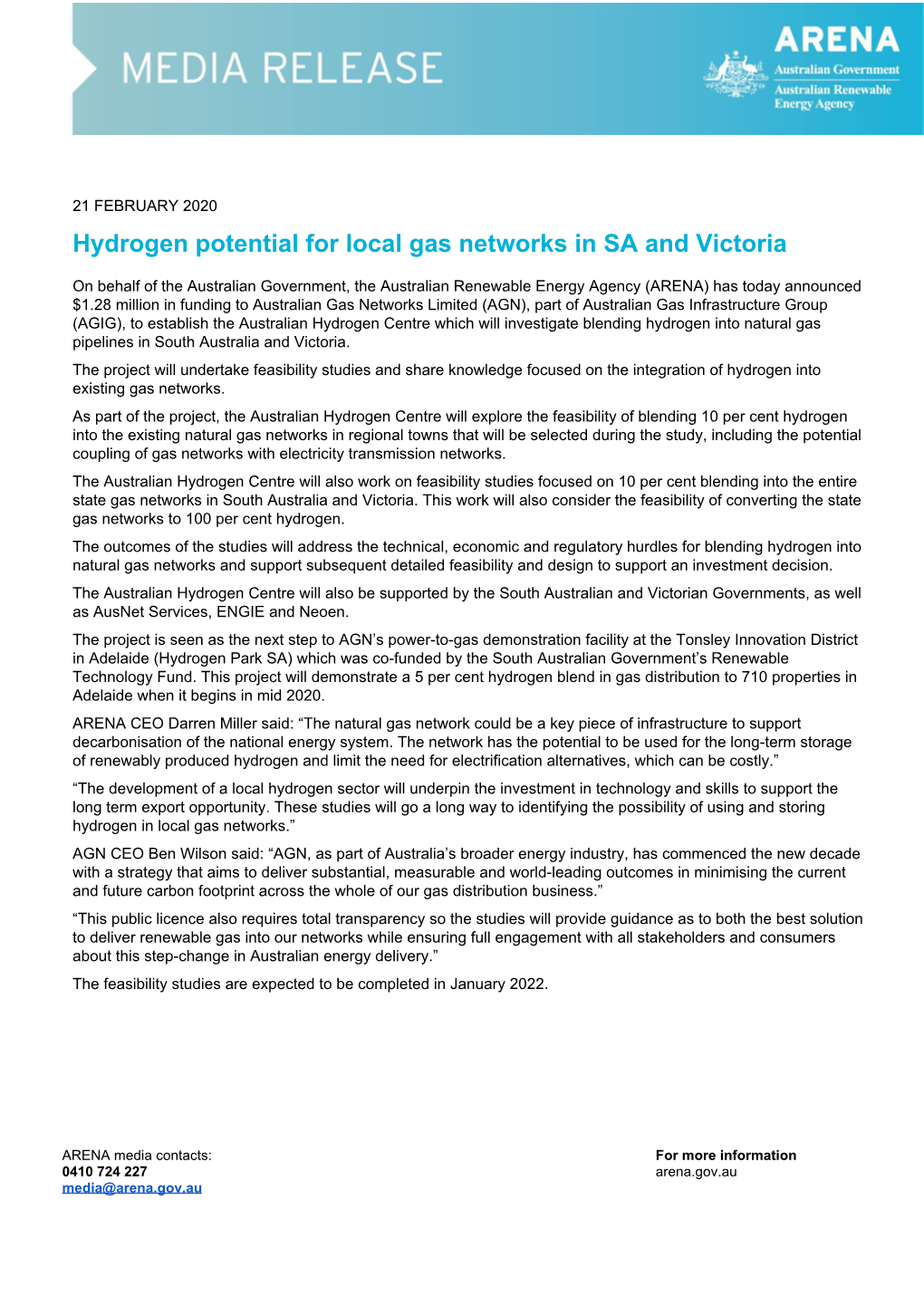 Hydrogen Potential for Local Gas Networks in SA and Victoria