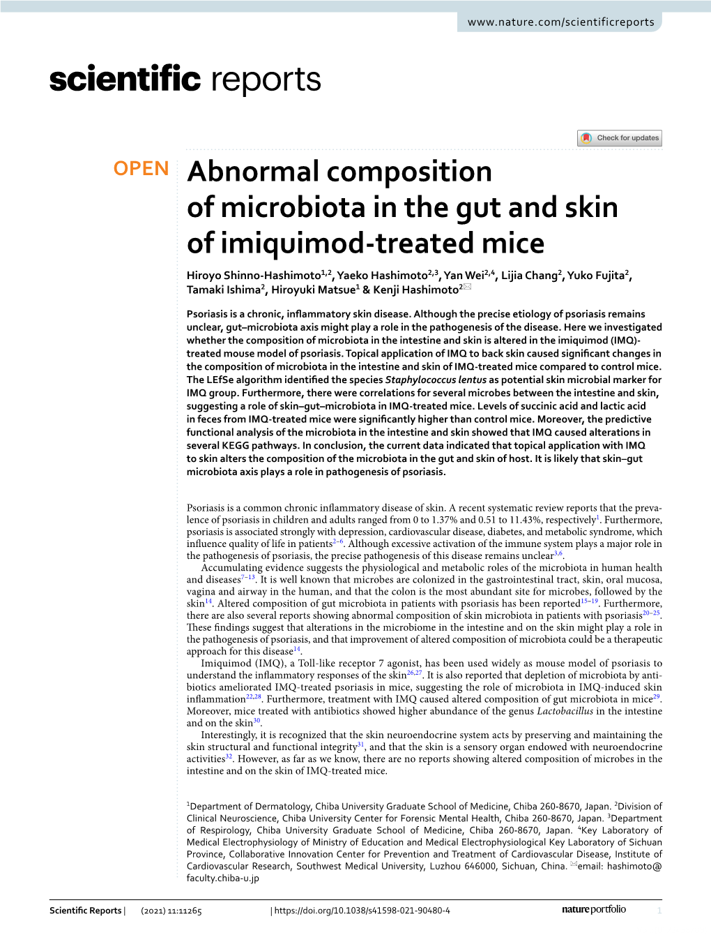 Abnormal Composition of Microbiota in the Gut and Skin of Imiquimod-Treated Mice