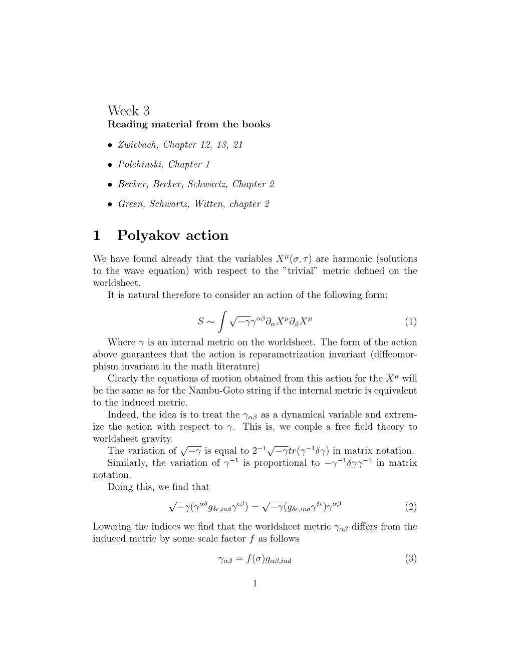 Week 3 1 Polyakov Action