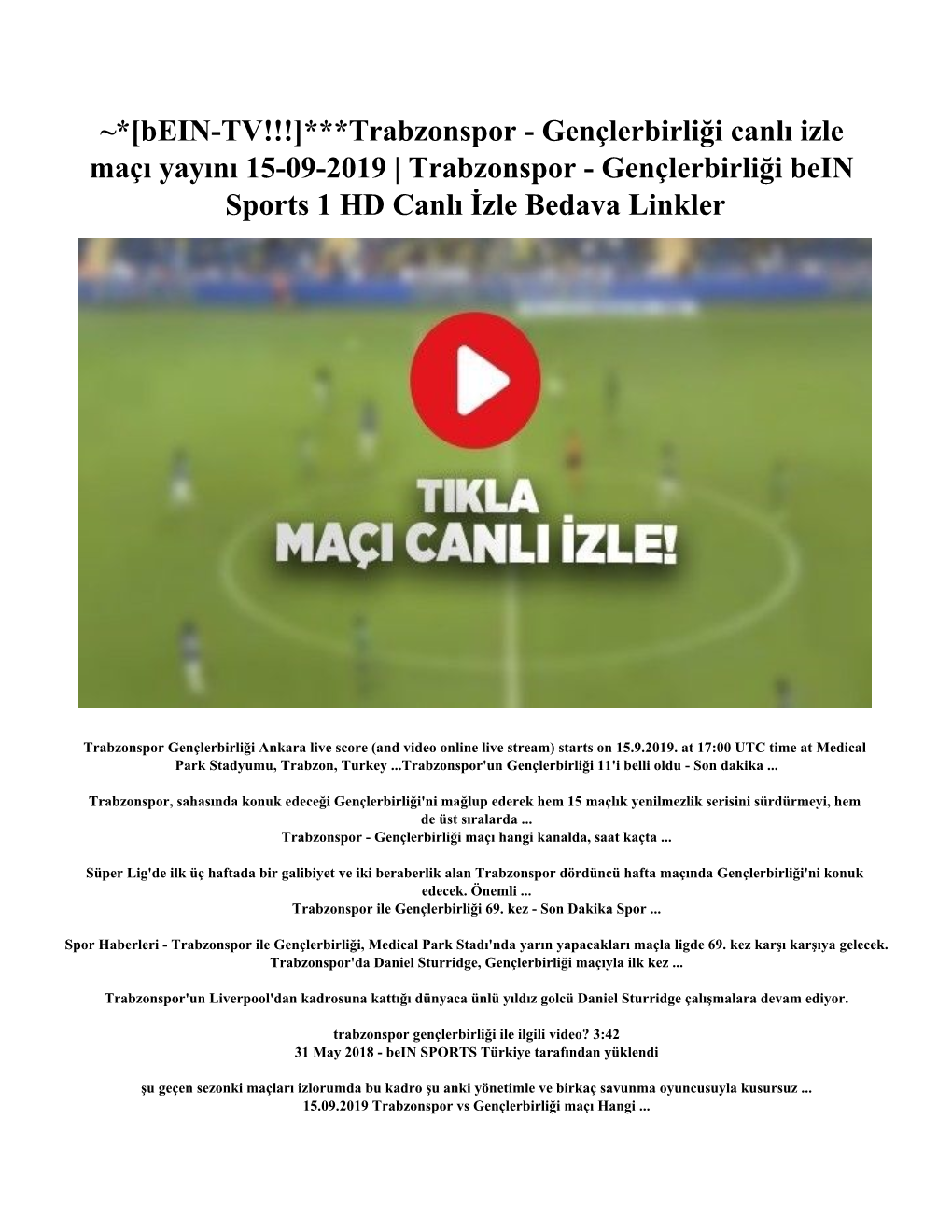 ~*[Bein-TV!!!]***Trabzonspor - Gençlerbirliği Canlı Izle Maçı Yayını 15-09-2019 | Trabzonspor - Gençlerbirliği Bein Sports 1 HD Canlı İzle Bedava Linkler