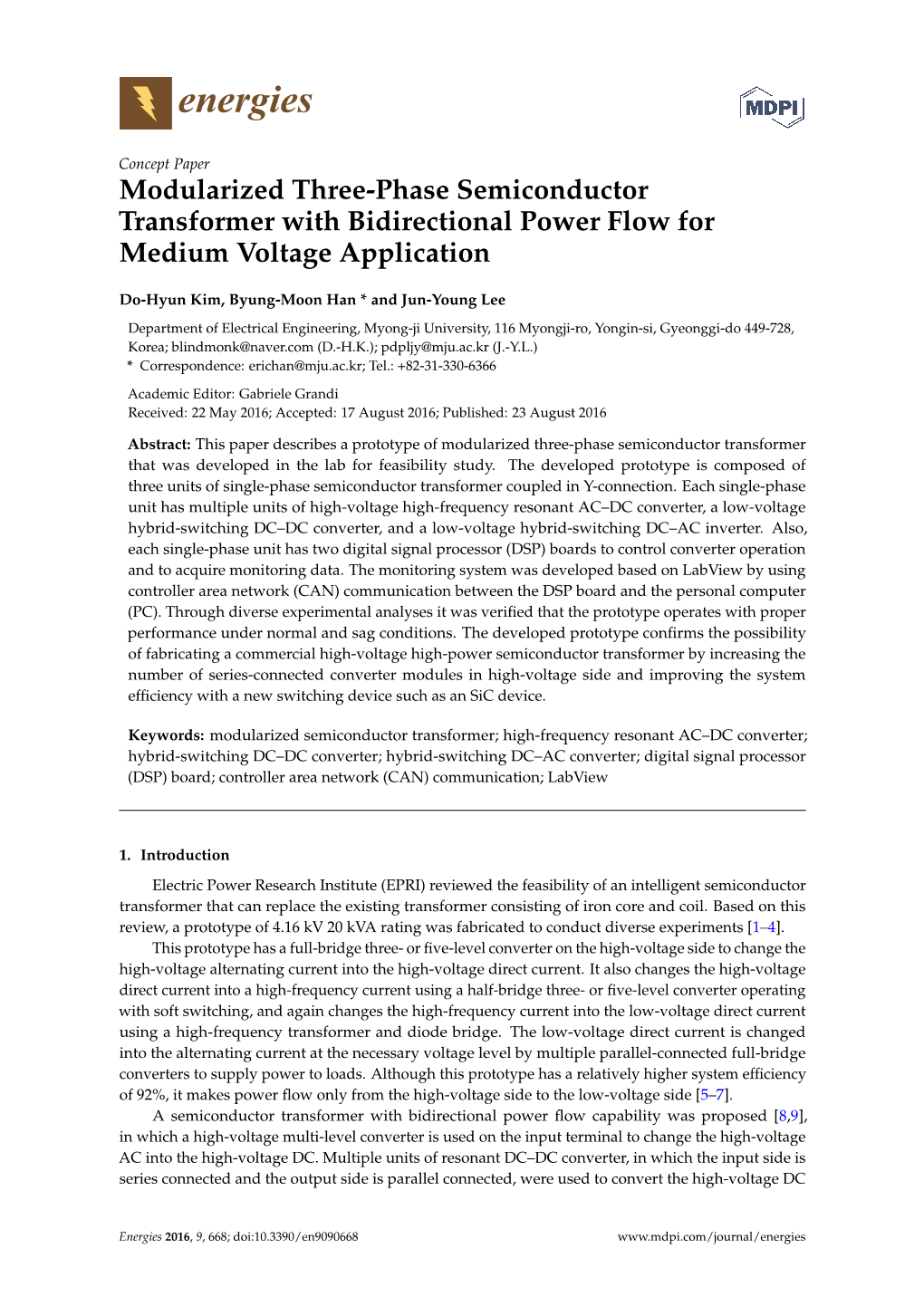 Modularized Three-Phase Semiconductor Transformer with Bidirectional Power Flow for Medium Voltage Application