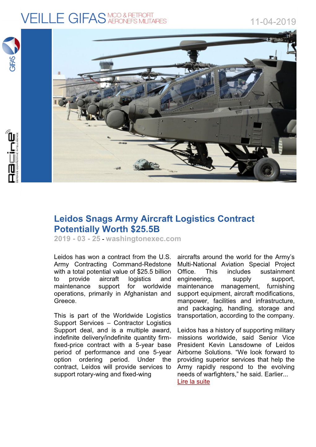 Leidos Snags Army Aircraft Logistics Contract Potentially Worth $25.5B 2019 - 03 - 25 - Washingtonexec.Com