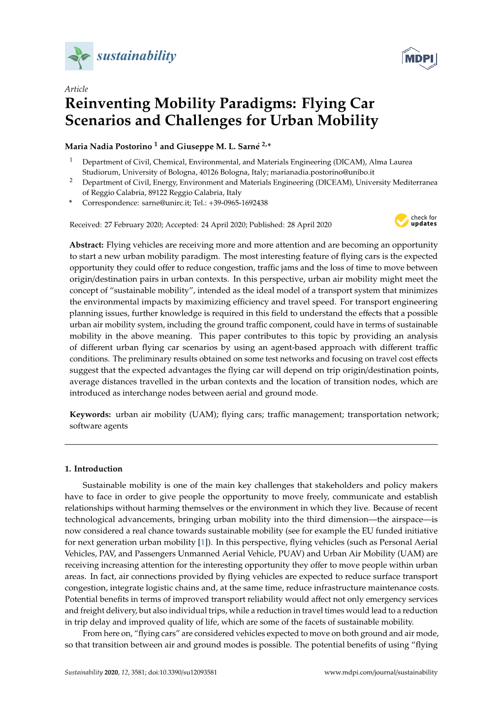 Flying Car Scenarios and Challenges for Urban Mobility