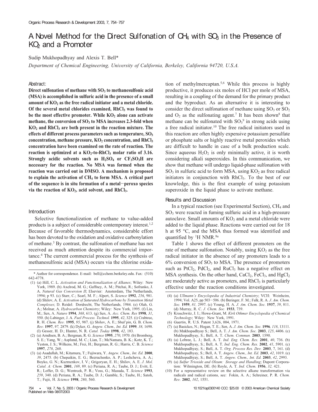 A Novel Method for the Direct Sulfonation of CH4 with SO3 in the Presence of KO2 and a Promoter