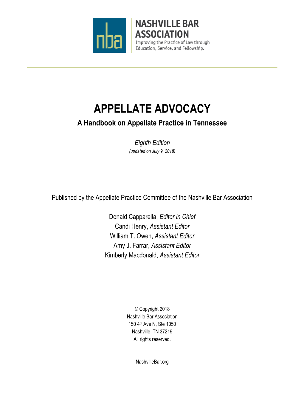 Appellate Advocacy: a Handbook on Appellate Practice in Tennessee