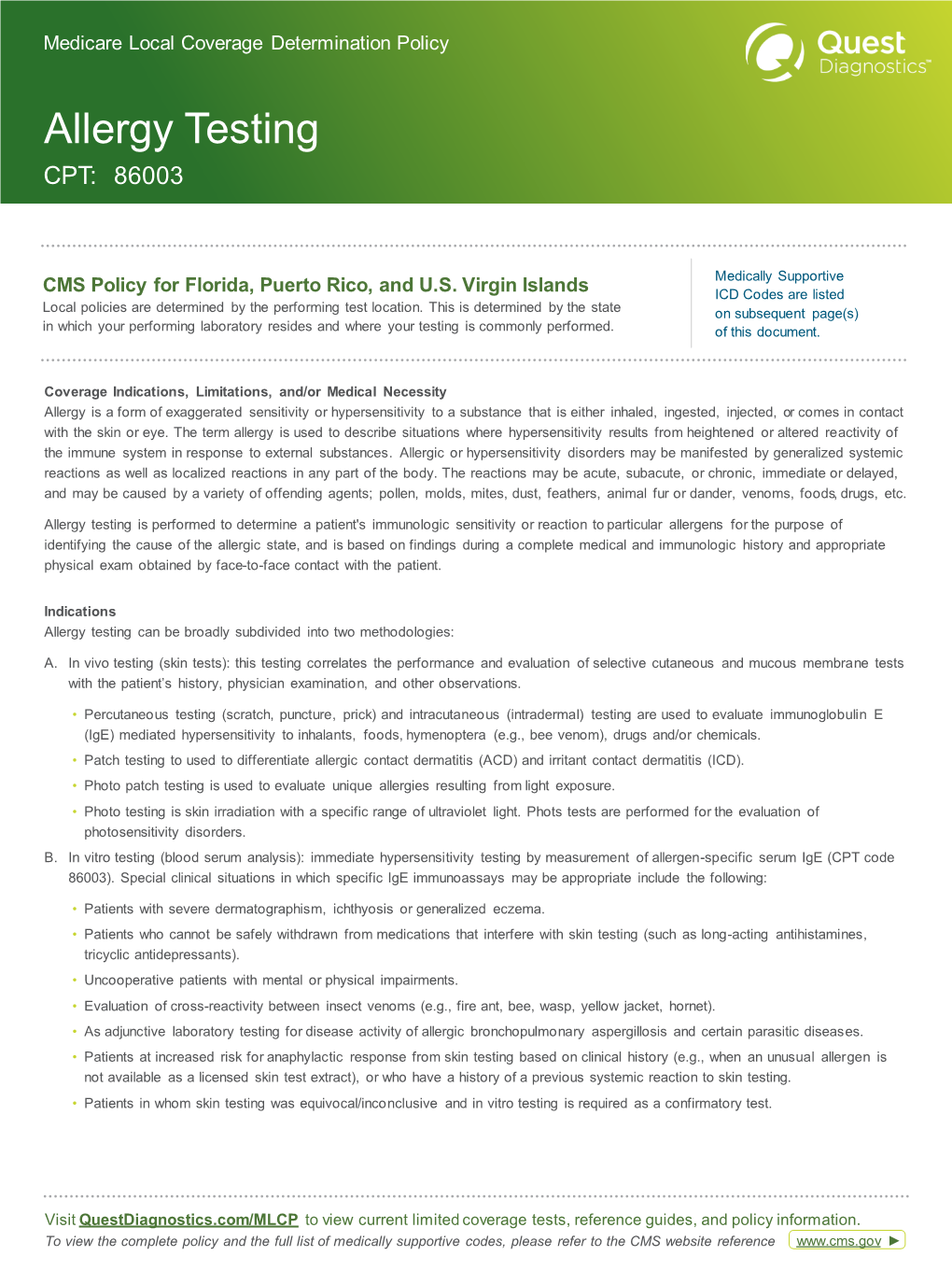 Allergy Testing CPT: 86003