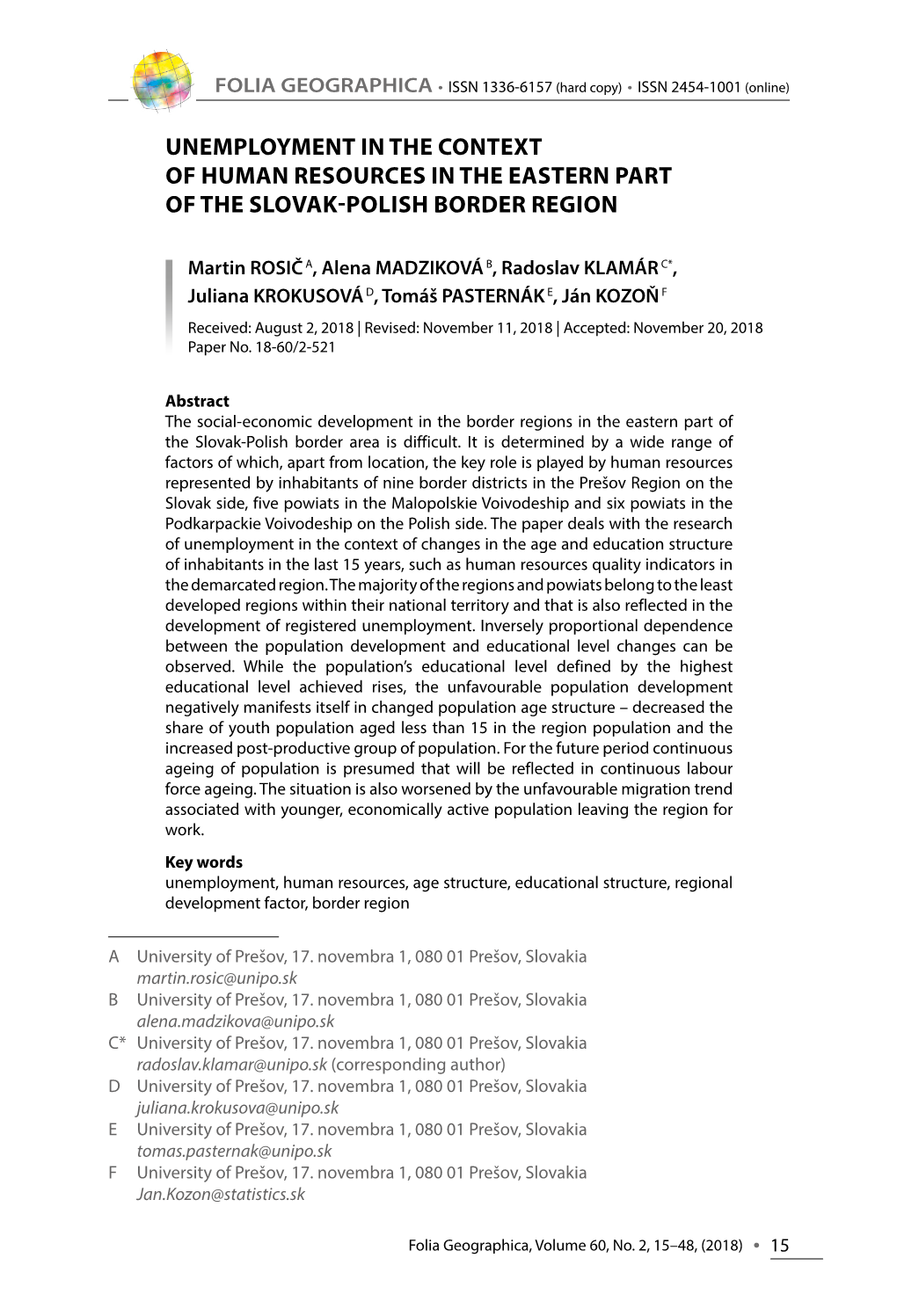 521-Unemployment in the Context of Human Resources in the Eastern Part of the Slovak-Polish Border Region