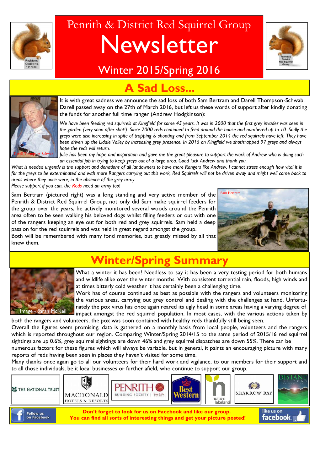 Newsletter Winter 2015/Spring 2016 a Sad Loss