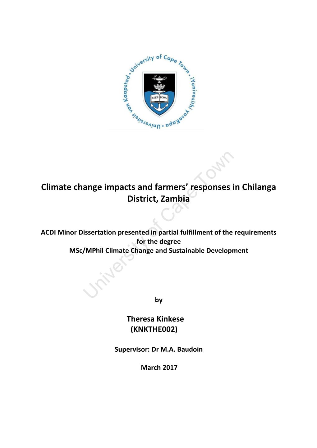 Climate Change Impacts and Farmers' Responses in Chilanga District