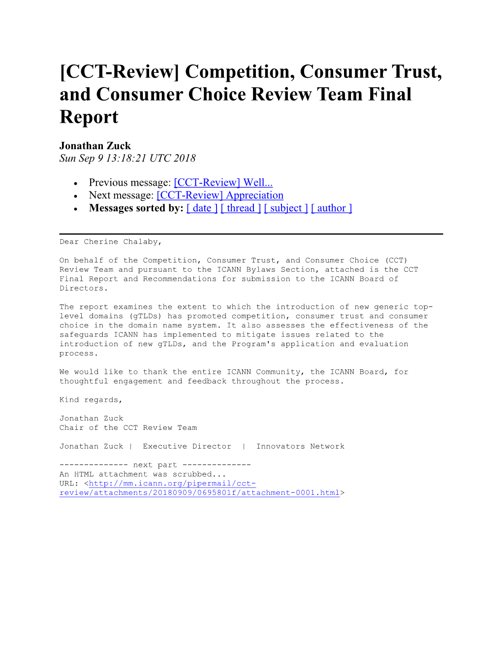 Competition, Consumer Trust, and Consumer Choice Review Team Final Report