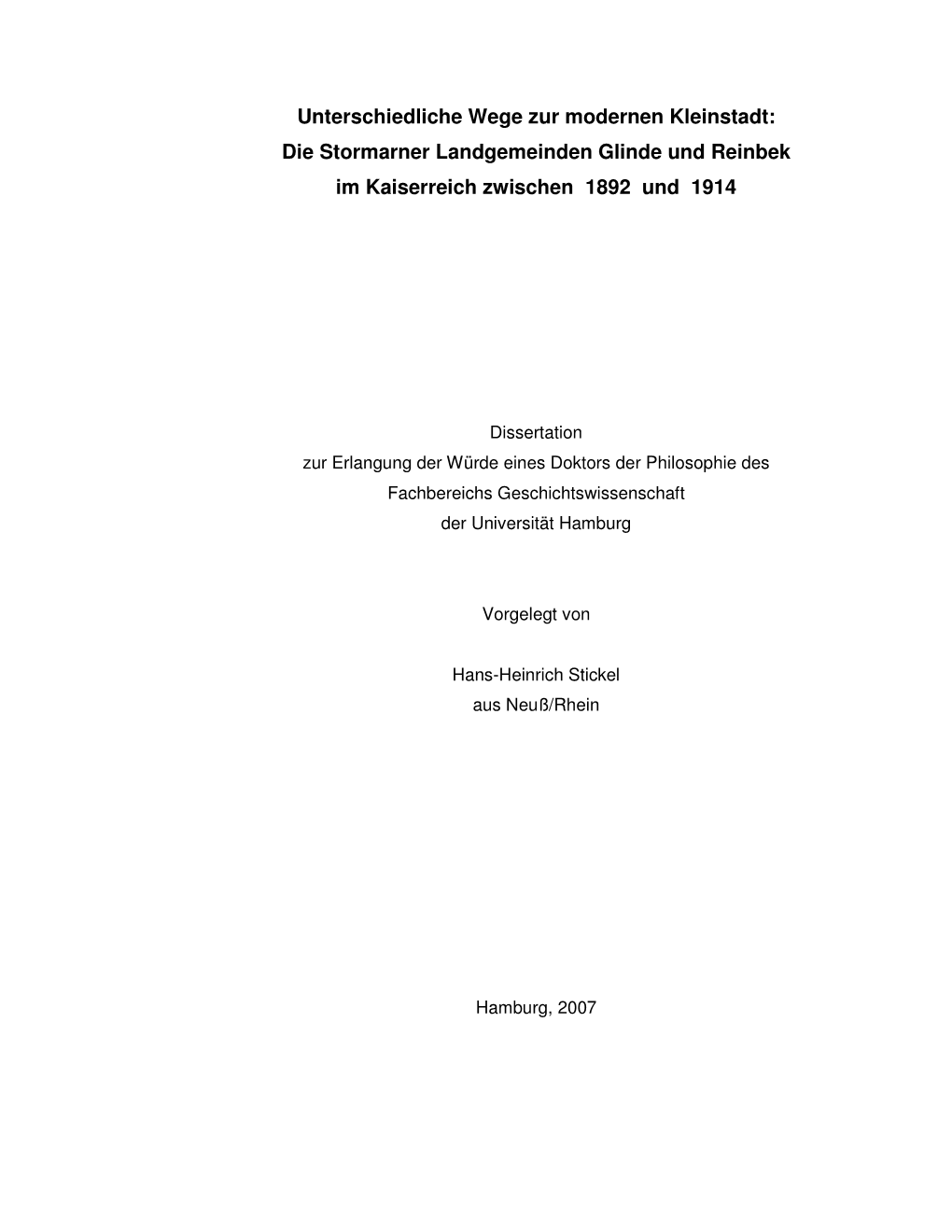 Die Stormarner Landgemeinden Glinde Und Reinbek Im Kaiserreich Zwischen 1892 Und 1914