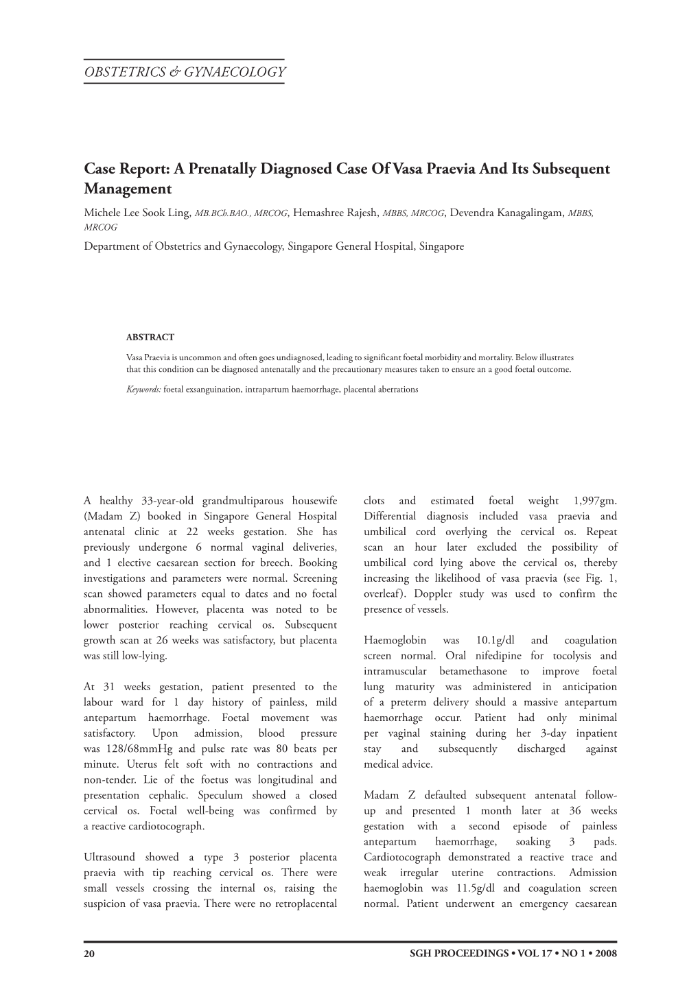 Case Report: a Prenatally Diagnosed Case of Vasa Praevia and Its Subsequent Management
