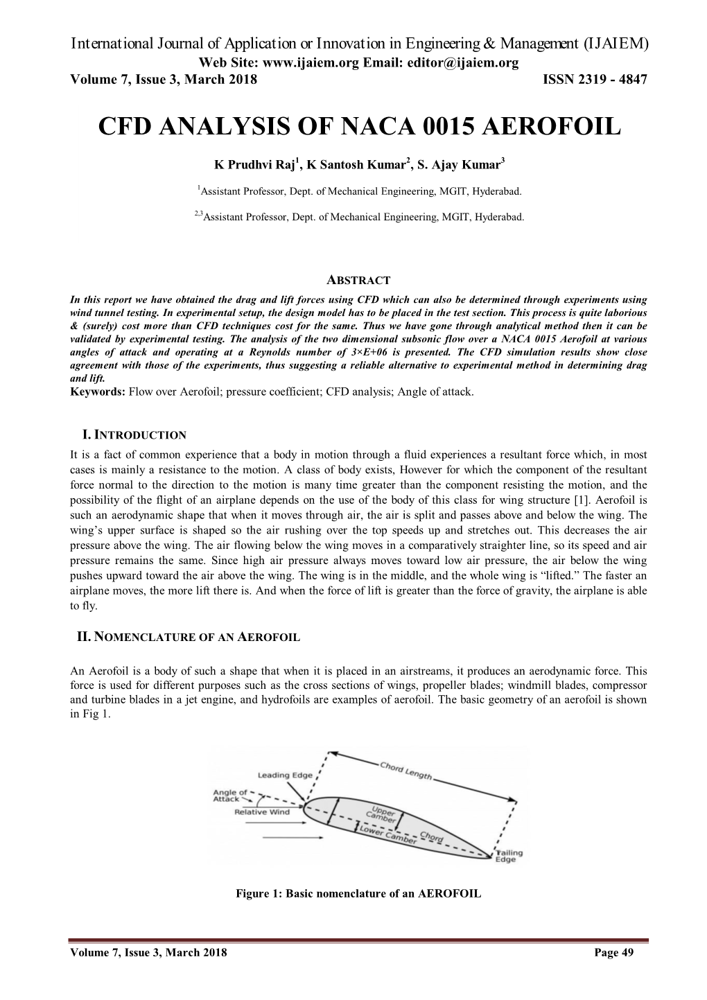 Cfd Analysis of Naca 0015 Aerofoil