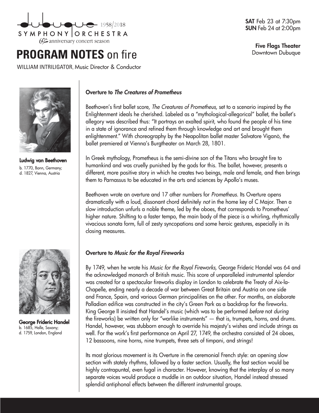 PROGRAM NOTES on Fire Downtown Dubuque WILLIAM INTRILIGATOR, Music Director & Conductor