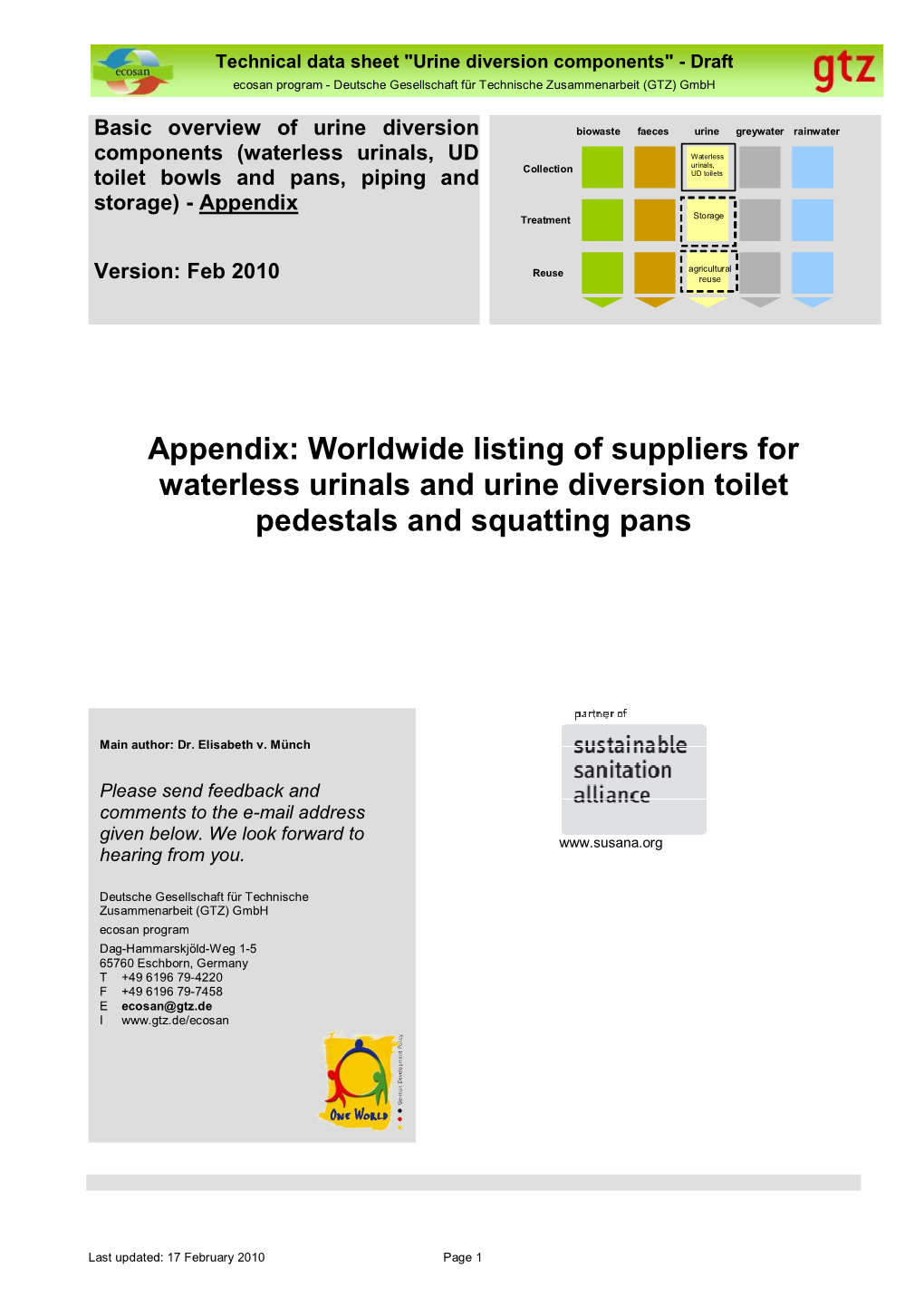 Appendix: Worldwide Listing of Suppliers for Waterless Urinals and Urine Diversion Toilet Pedestals and Squatting Pans