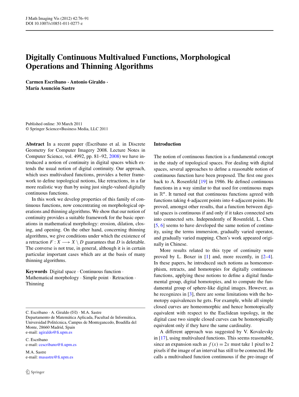 Digitally Continuous Multivalued Functions, Morphological Operations and Thinning Algorithms