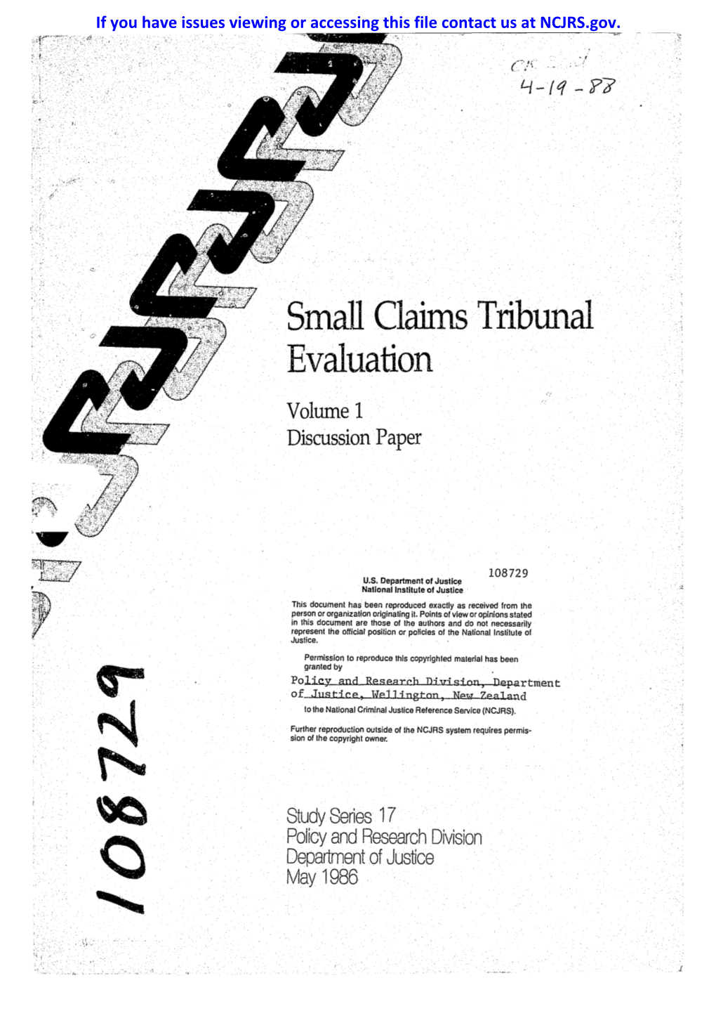 Small Claims Triblll1al Evaluation Volume 1 Discussion Paper