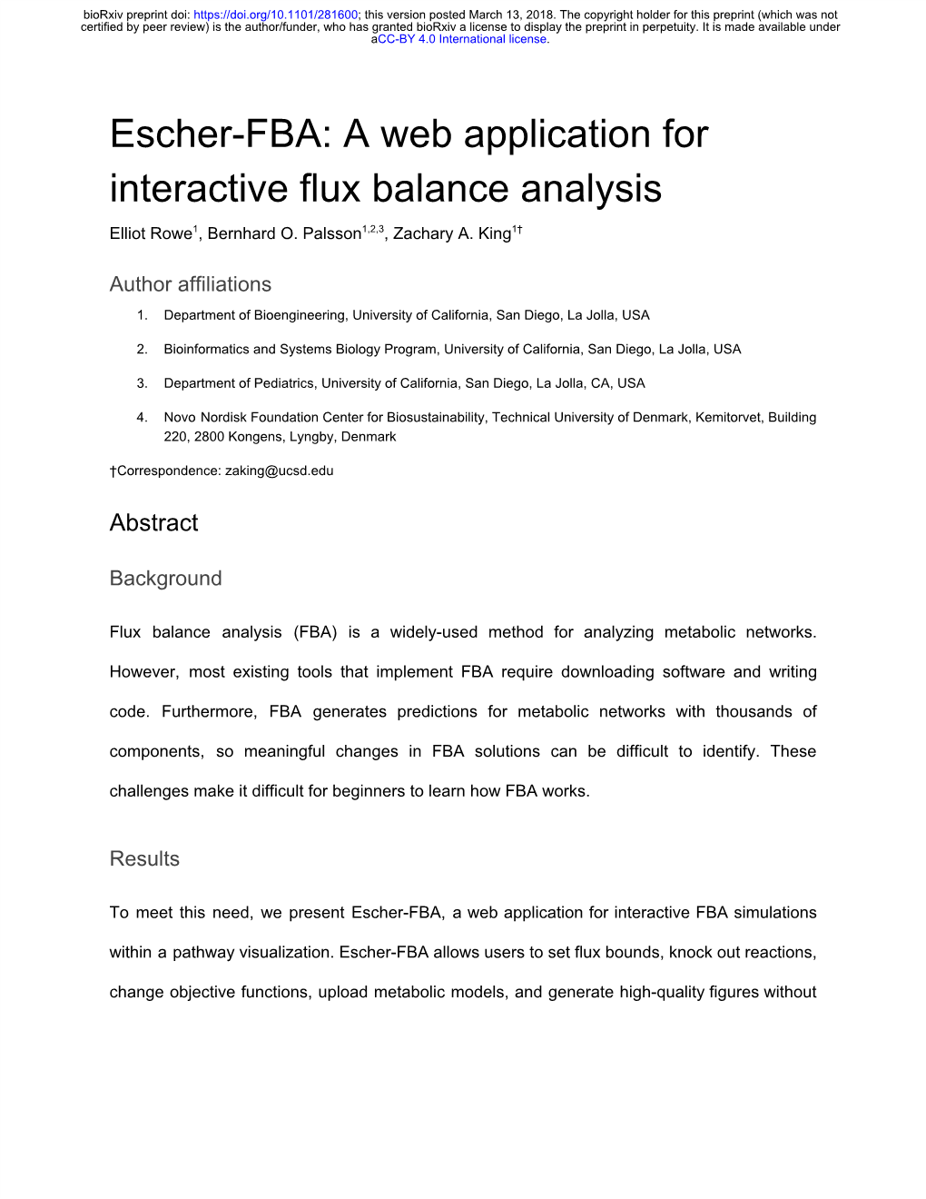 Escher-FBA: a Web Application for Interactive Flux Balance