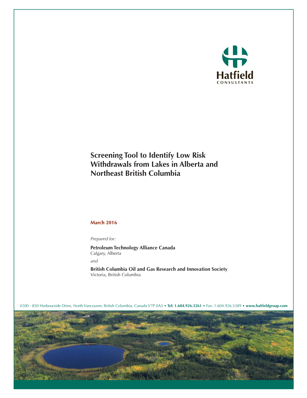 Screening Tool to Identify Lower Risk Withdrawals from Lakes in Alberta and Northeast BC