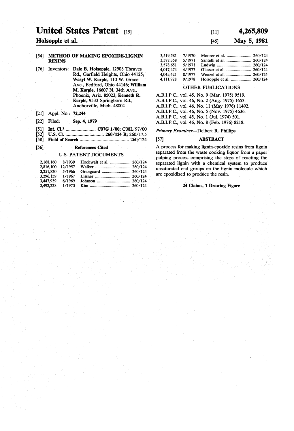 United States Patent (19) 11) 4,265,809 Holsopple Et Al