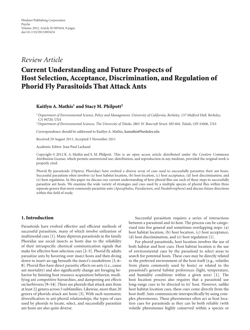 Current Understanding and Future Prospects of Host Selection, Acceptance, Discrimination, and Regulation of Phorid Fly Parasitoids That Attack Ants