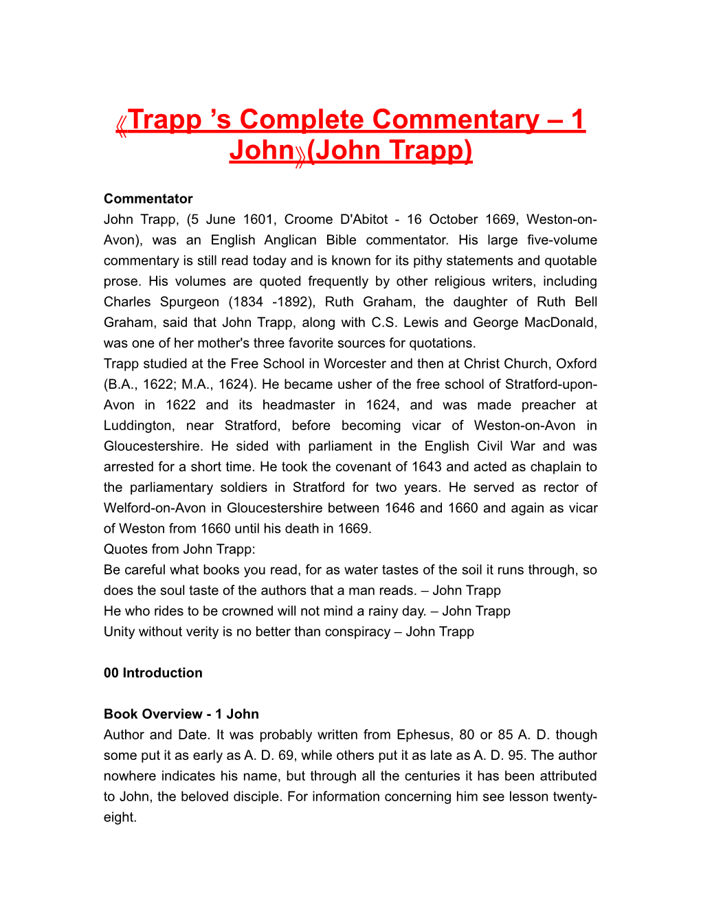 Trapp S Complete Commentary 1 John (John Trapp)