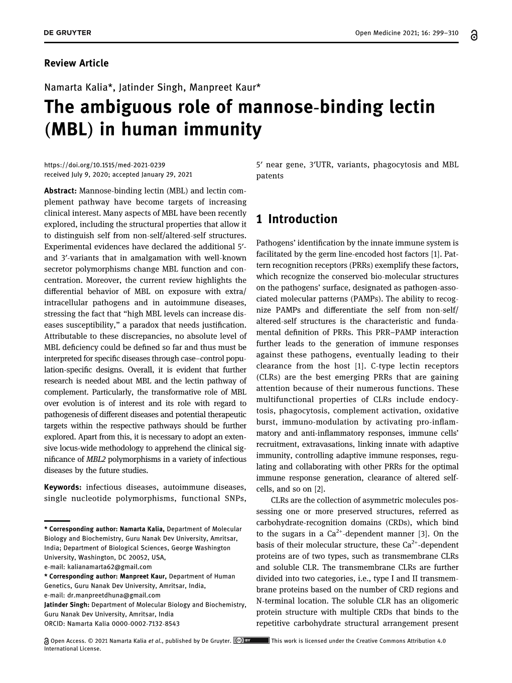 The Ambiguous Role of Mannose-Binding Lectin (MBL) in Human Immunity