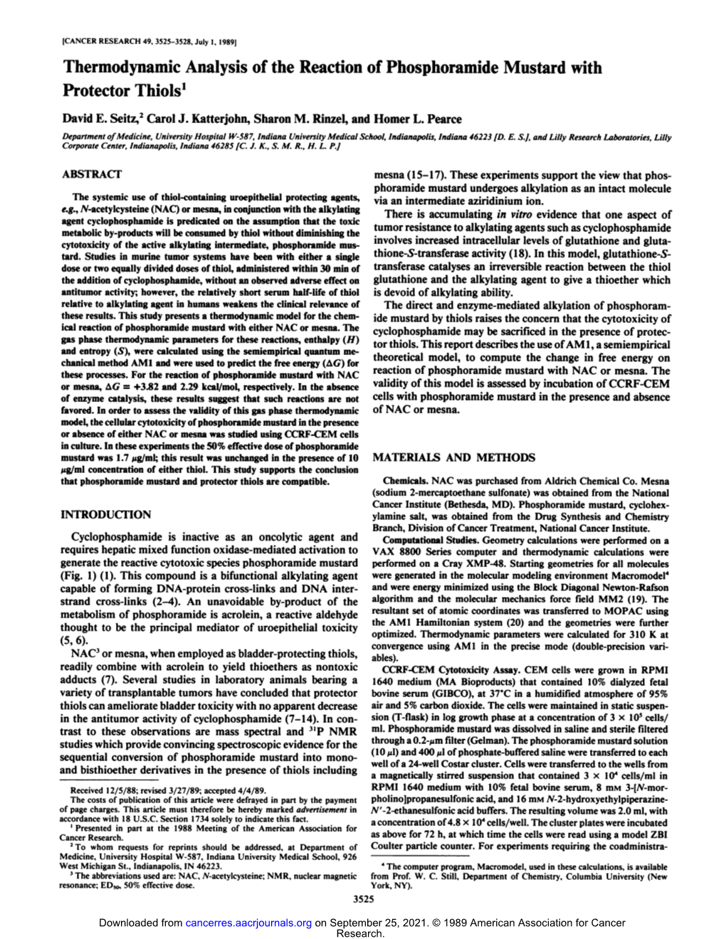 Thermodynamic Analysis of the Reaction of Phosphoramide Mustard with Protector Thiols1