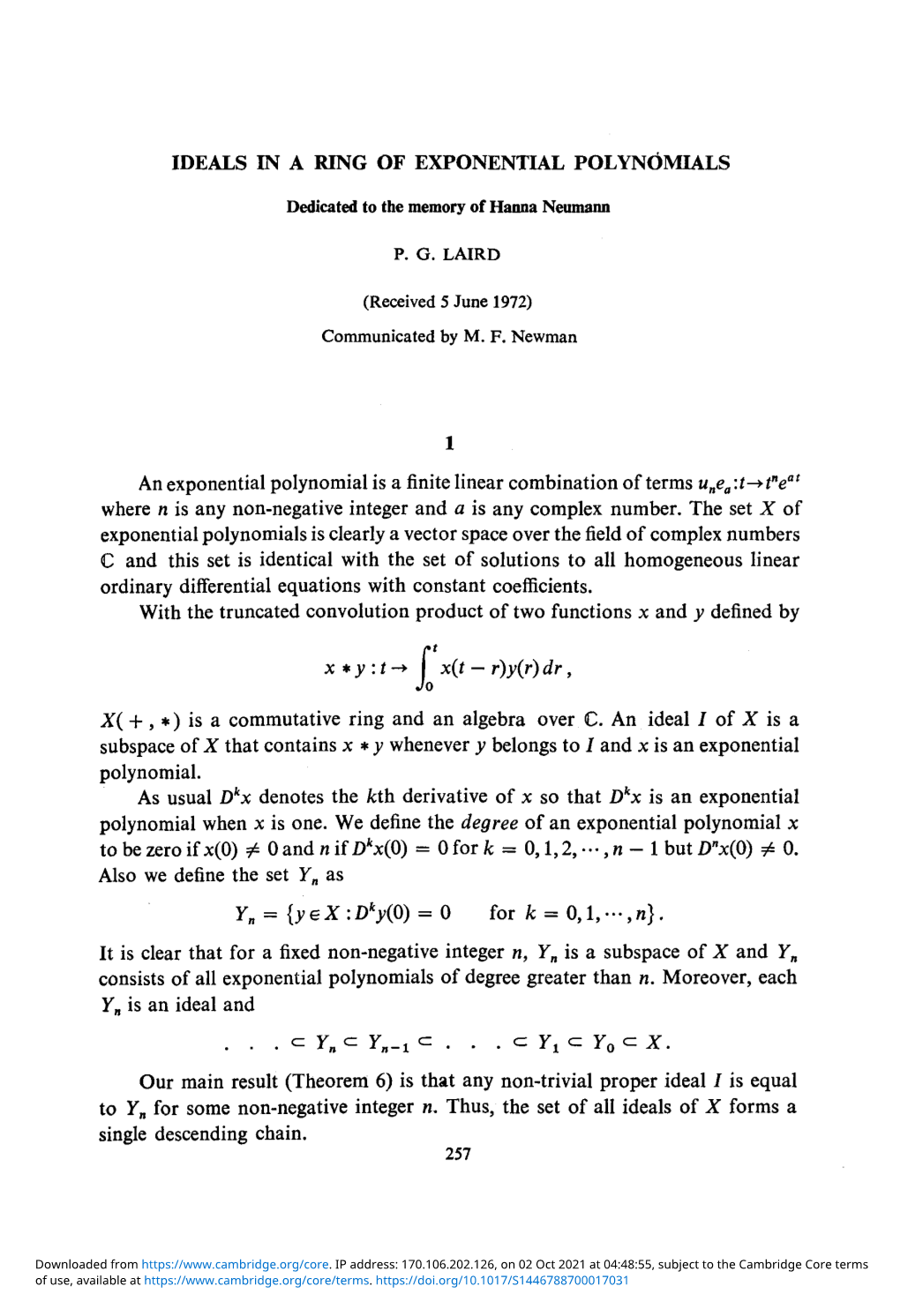 Ideals in a Ring of Exponential Polynomials