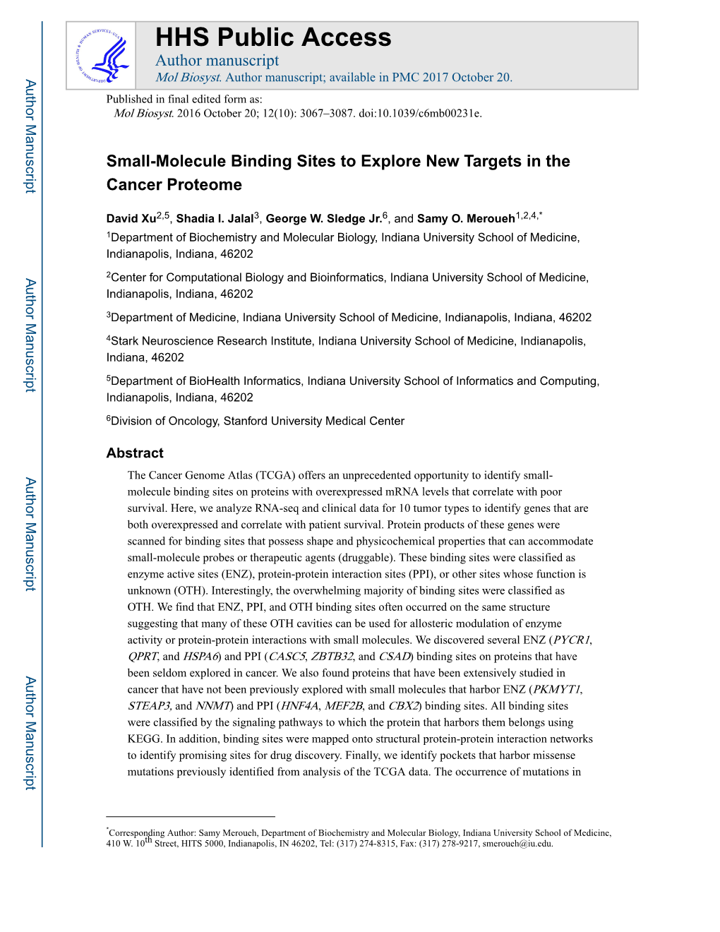 Small-Molecule Binding Sites to Explore New Targets in the Cancer Proteome