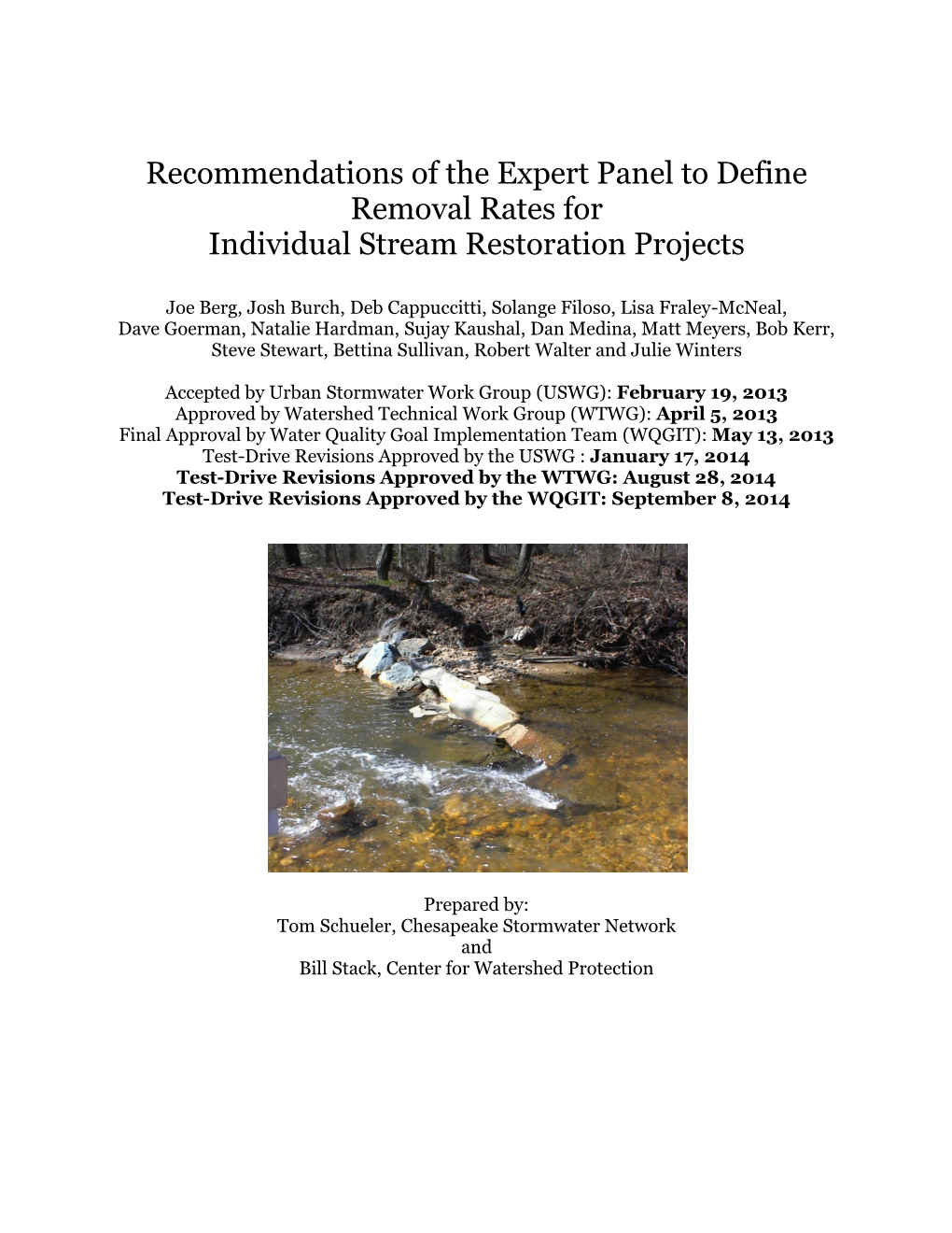 Recommendations of the Expert Panel to Define Removal Rates for Individual Stream Restoration Projects