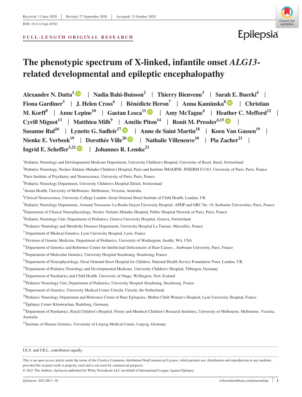 The Phenotypic Spectrum of X‐Linked, Infantile Onset ALG13‐Related