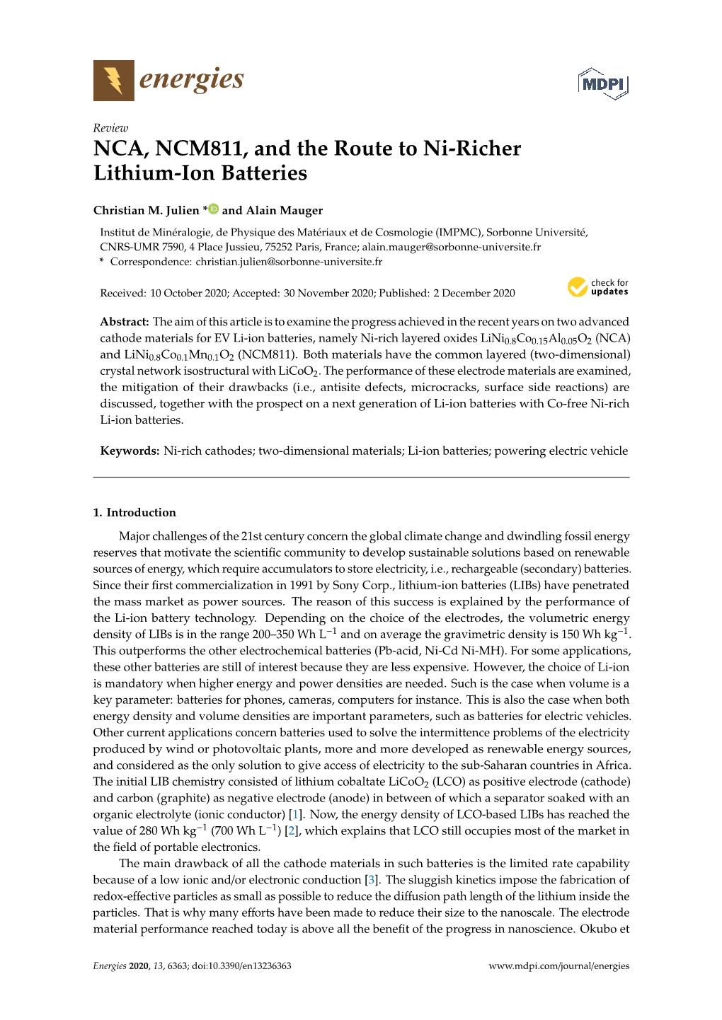 NCA, NCM811, and the Route to Ni-Richer Lithium-Ion Batteries