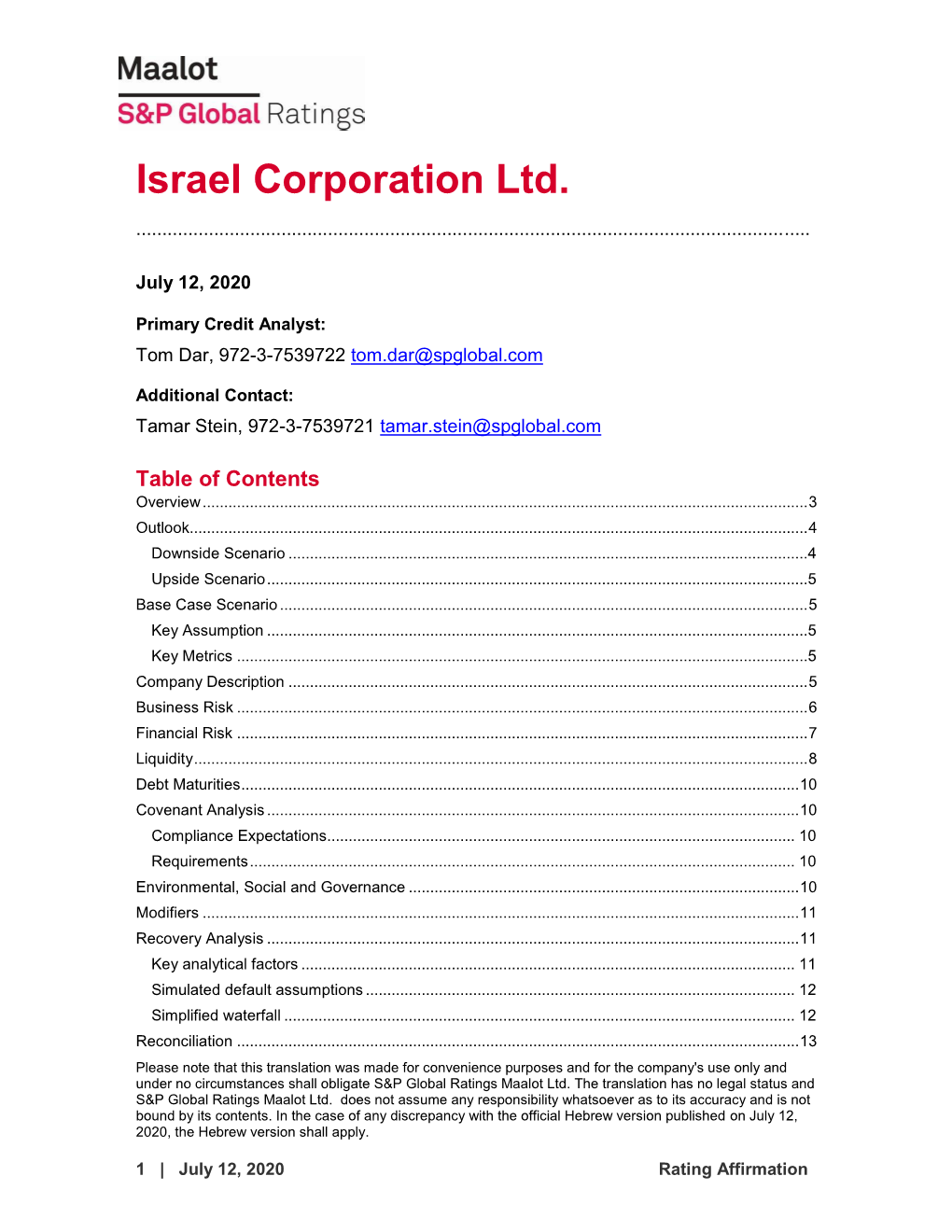 Israel Corporation Ltd