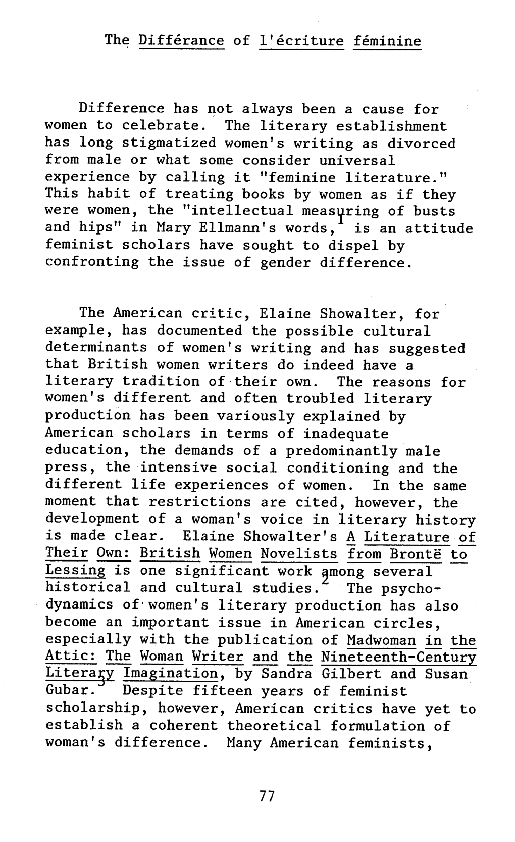 The Différance of L'écriture Féminine Dif Ference