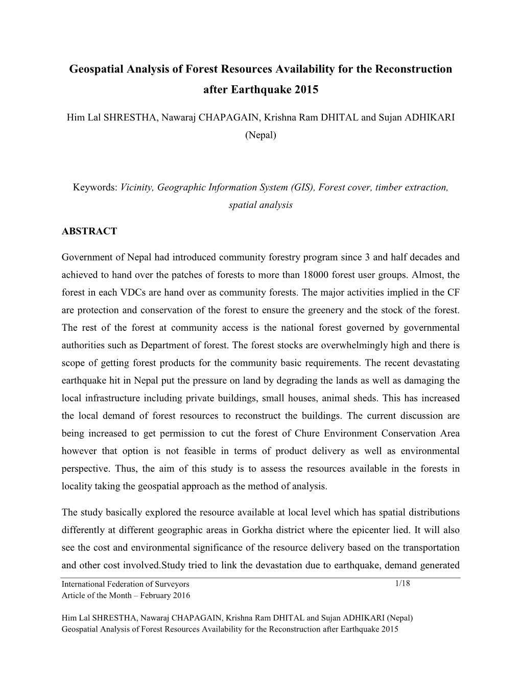 Geospatial Analysis of Forest Resources Availability for the Reconstruction After Earthquake 2015