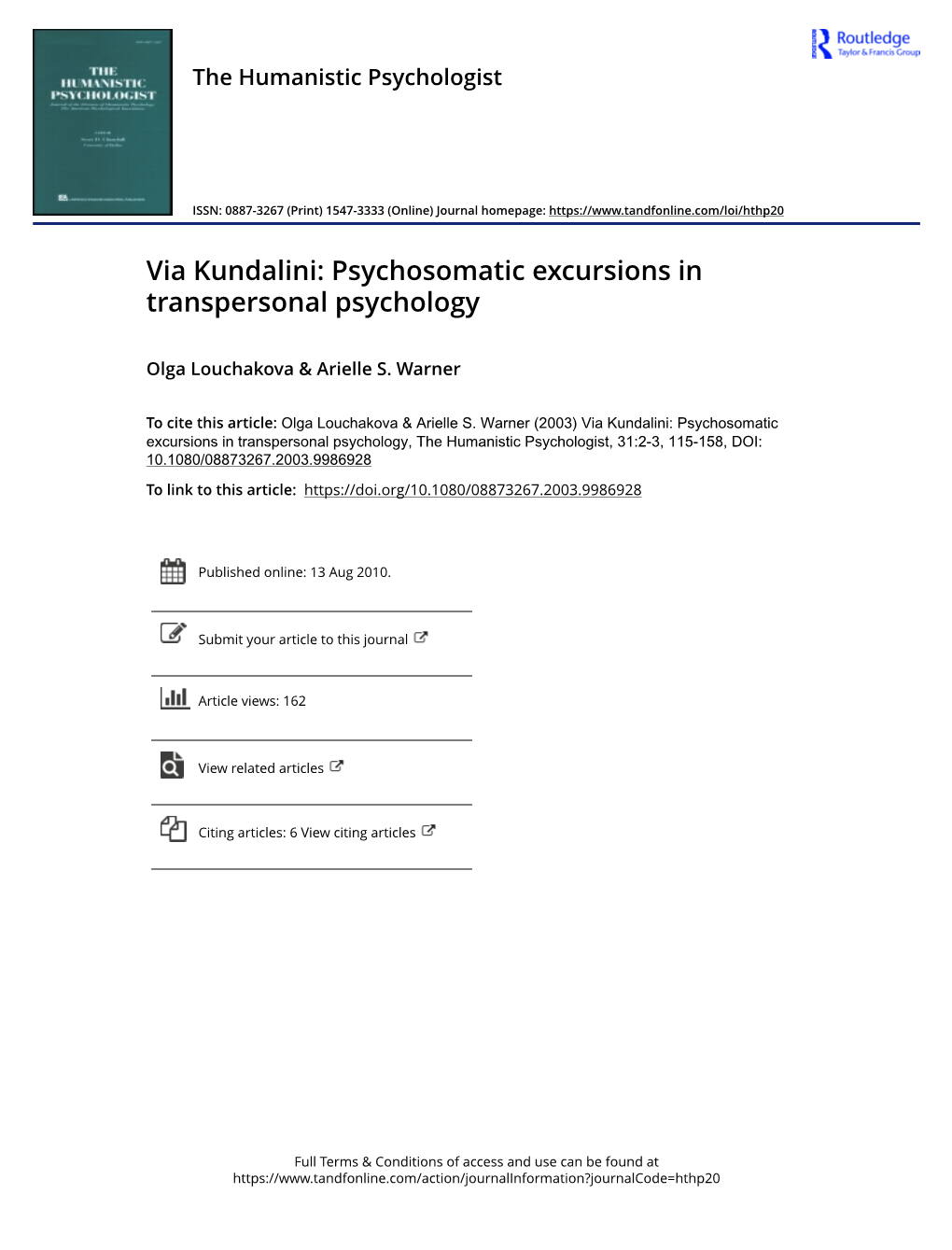 Via Kundalini: Psychosomatic Excursions in Transpersonal Psychology