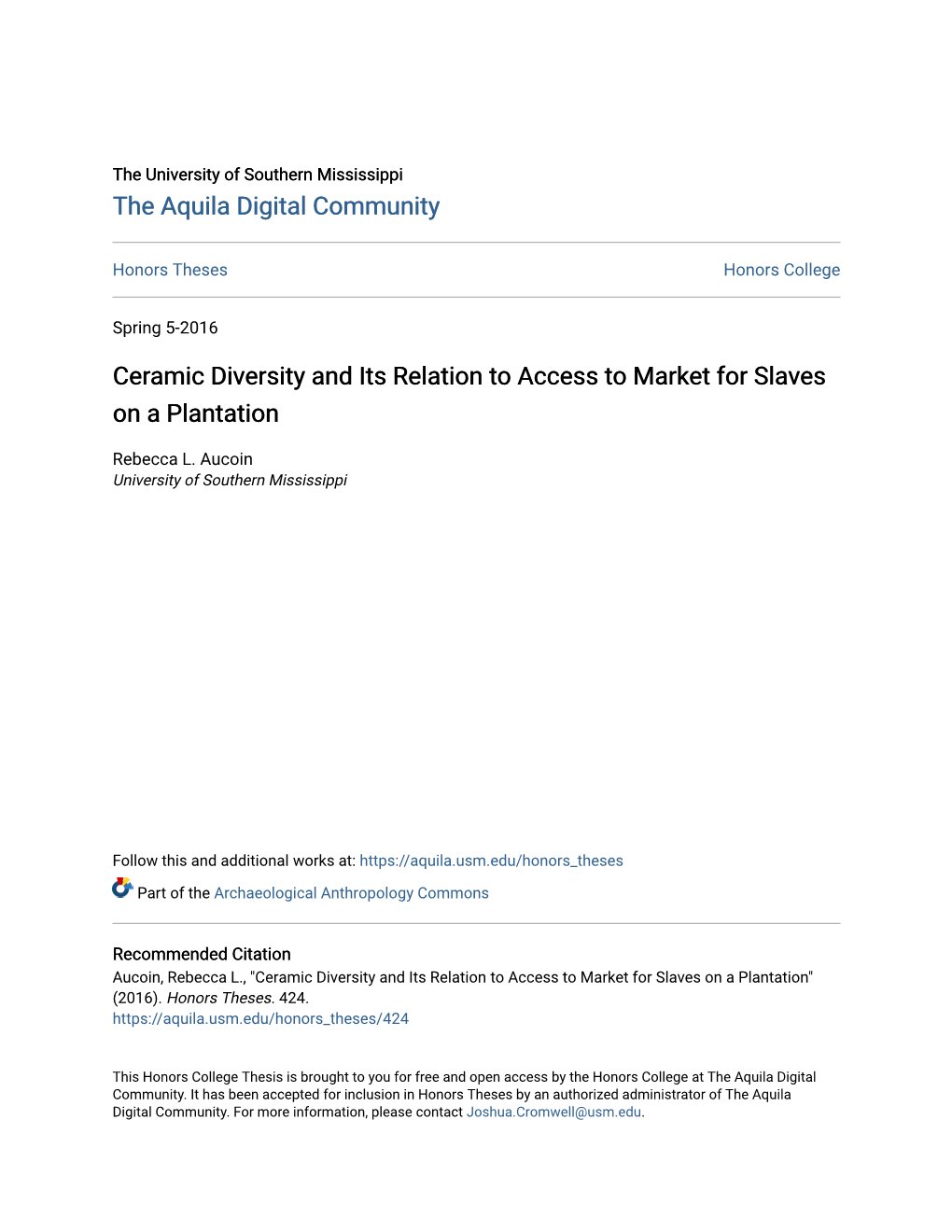 Ceramic Diversity and Its Relation to Access to Market for Slaves on a Plantation