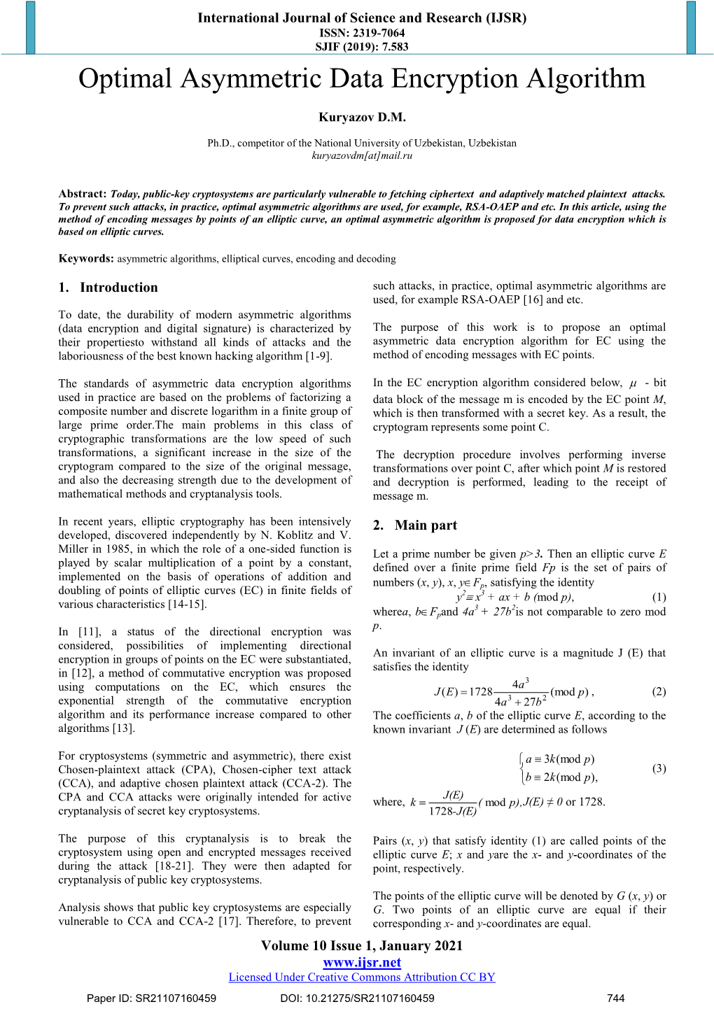 Optimal Asymmetric Data Encryption Algorithm