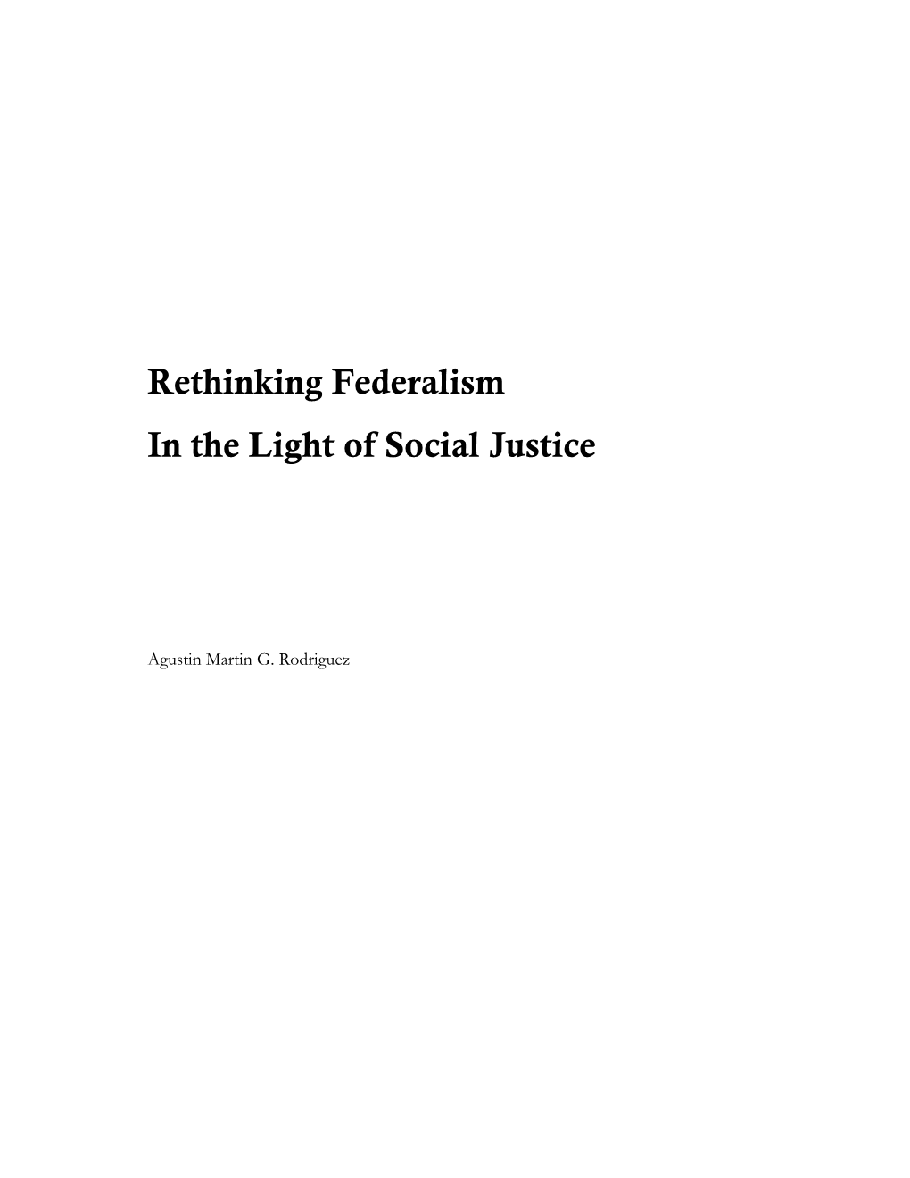 Rethinking Federalism in the Light of Social Justice