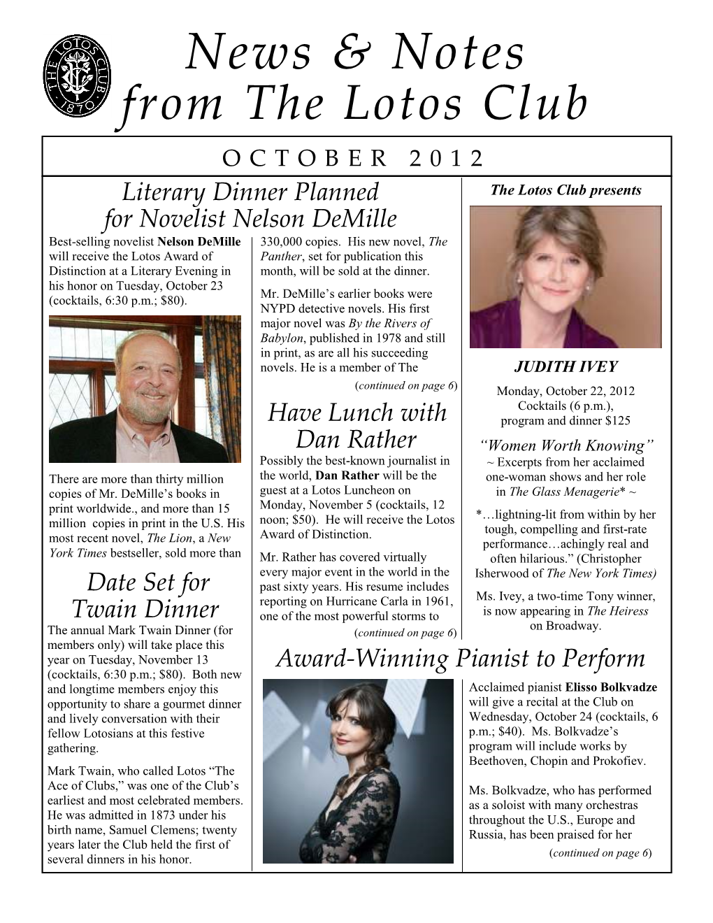 From the Lotos Club News & Notes