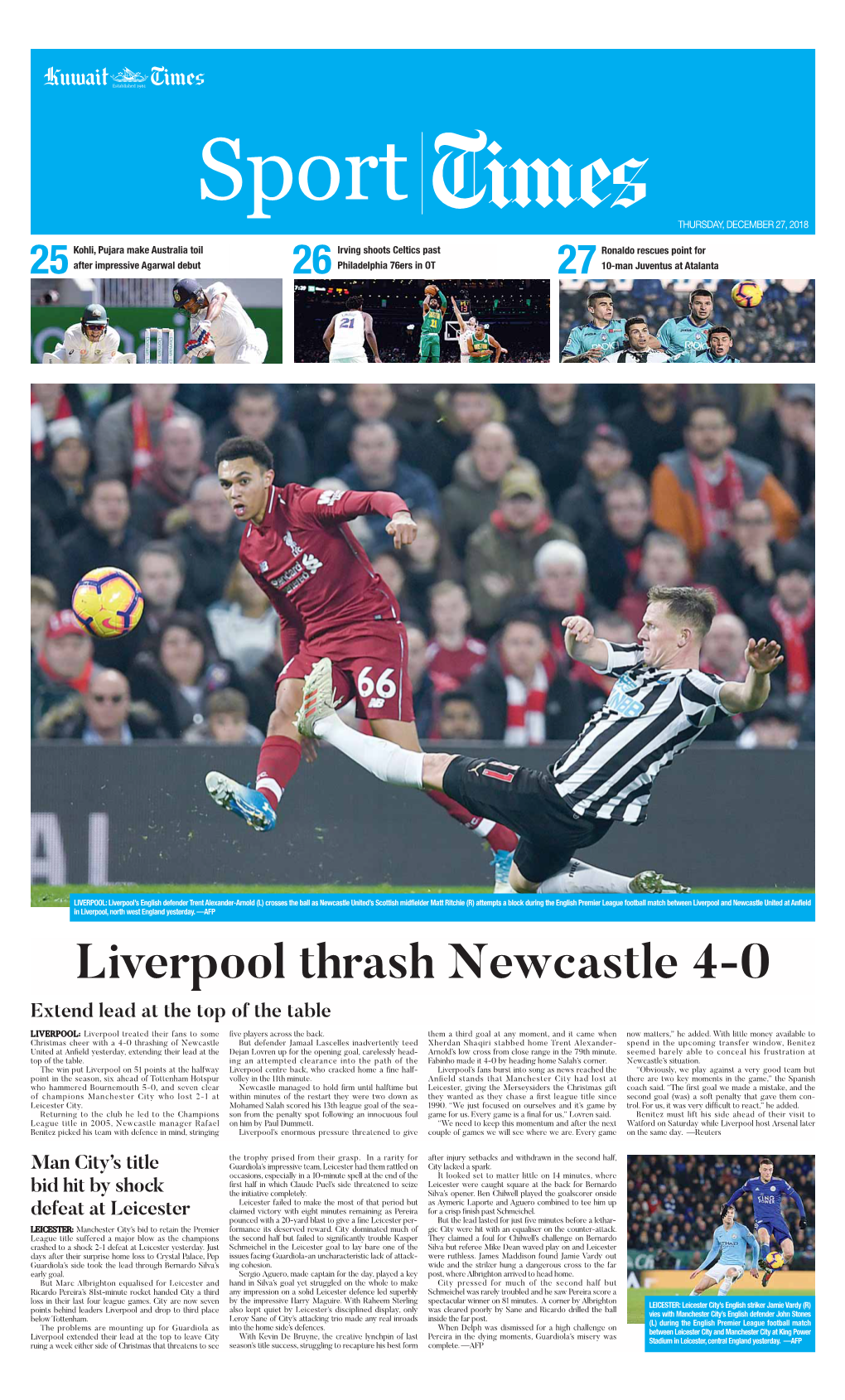 Liverpool Thrash Newcastle 4-0 Extend Lead at the Top of the Table
