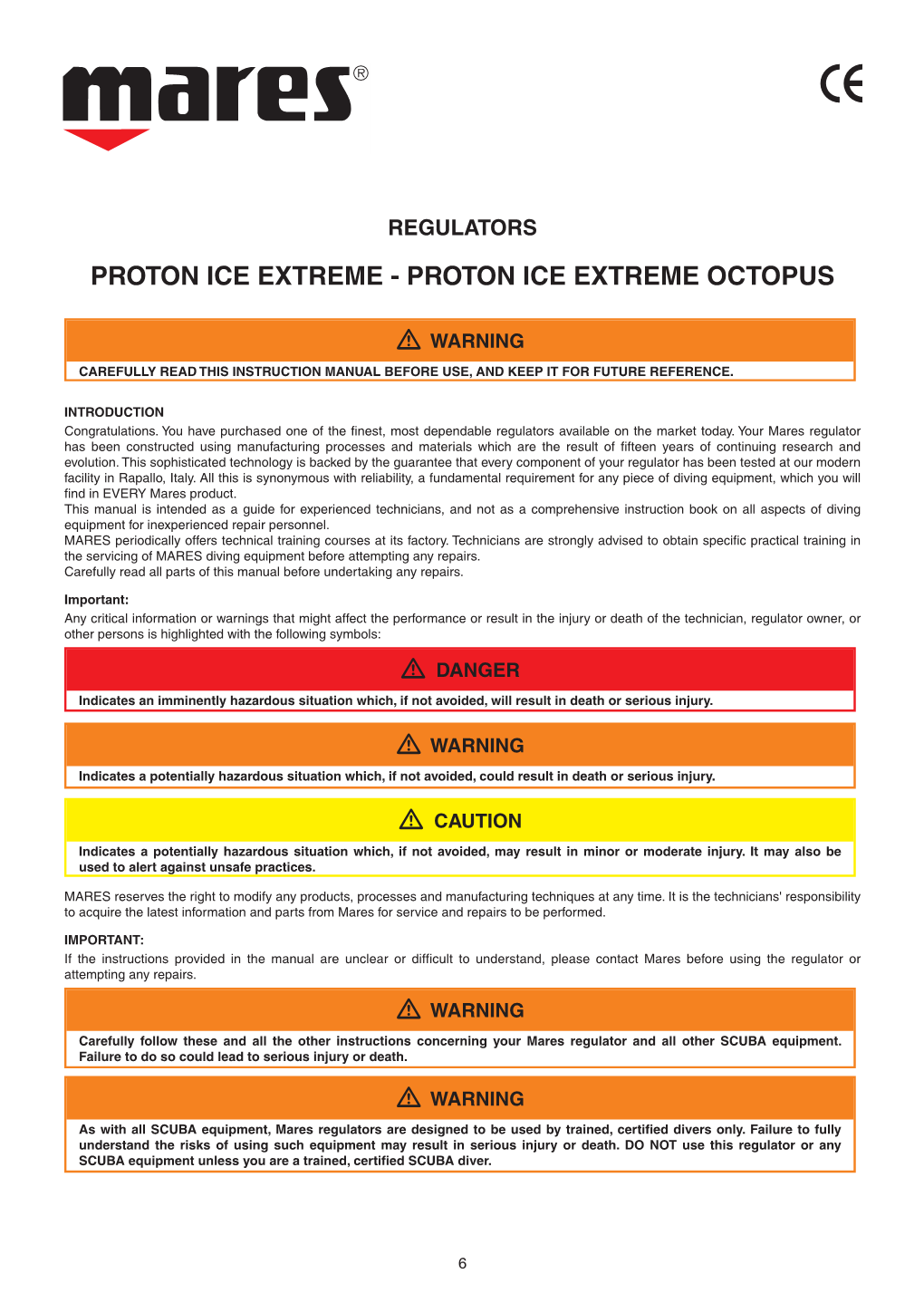 Mares Proton Ice Extreme Regulators Manual
