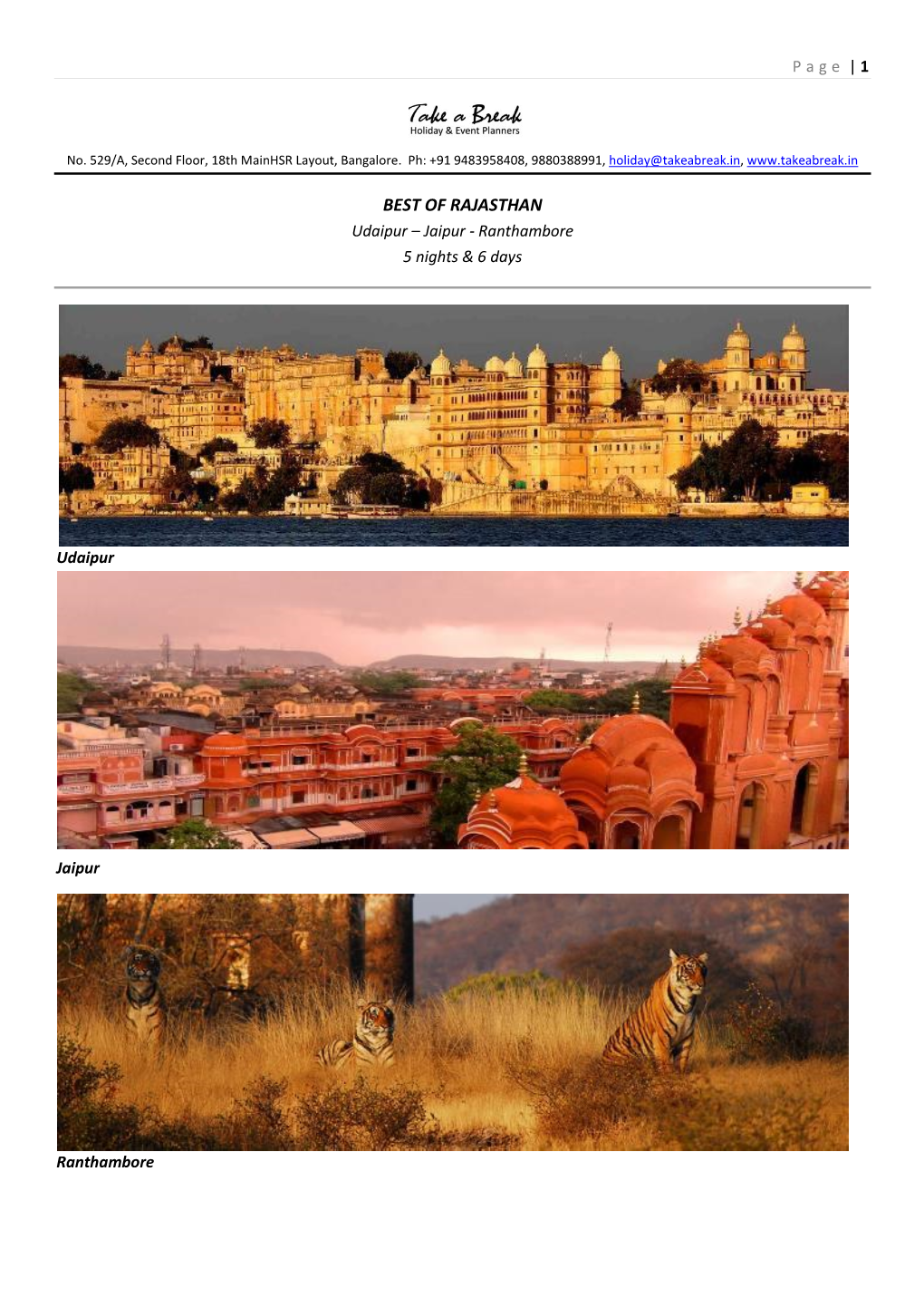 BEST of RAJASTHAN Udaipur – Jaipur - Ranthambore 5 Nights & 6 Days
